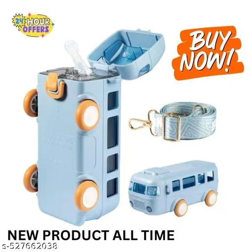 Plastic Bus Shape Sipper Bottle for Kids, Multicolor (1000 ml)