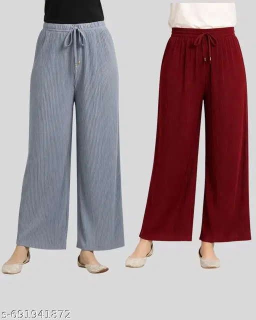Palazzos for Women, Pack of 2 (Maroon, S)