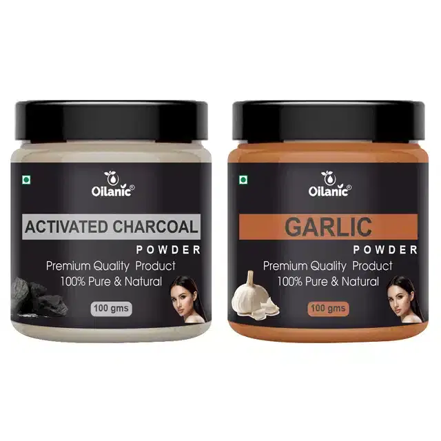 Natural Activated Charcoal & Garlic Powder for Skin & Hair, Pack of 2, 100 g
