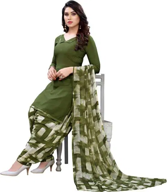 Yashika Unstitched Crepe Salwar Suit Material (Mehandi) (Y-289)