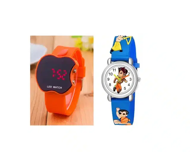 Combo of Analog & Digital Watches for Kids, Pack of 2 (Orange & Blue)