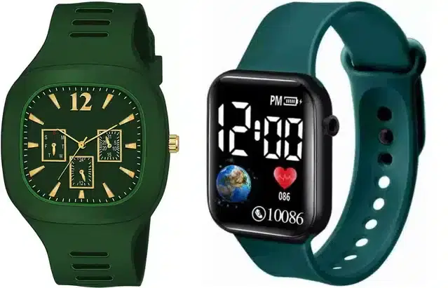 Analog with Smartwatch Combo for Men, Pack of 2 (Green & Teal)