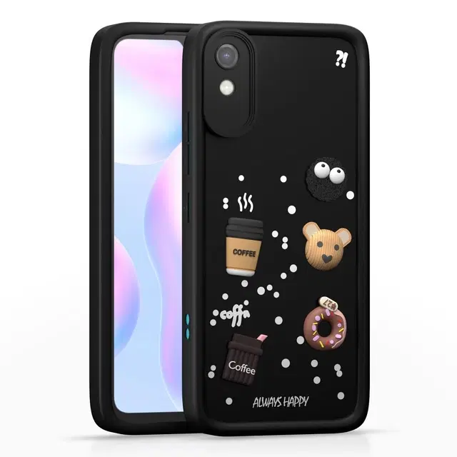 Rubber Mobile Back Cover for Mi Redmi 9A (Black)