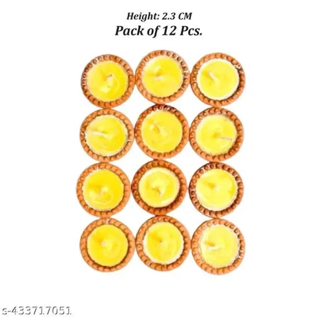 Teracotta Clay Diya filled with Cow Ghee, Pack of 12