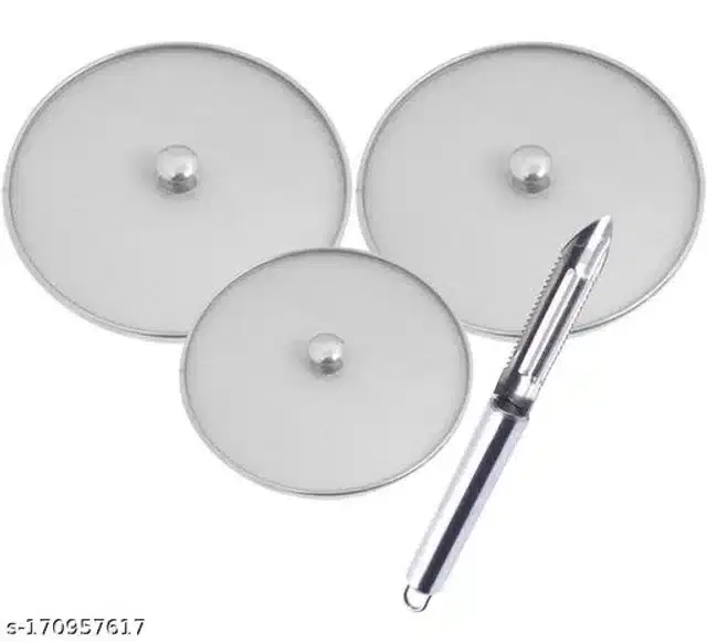 Metal Net Lids, 3 Pcs with Peeler, Silver, Set of 4