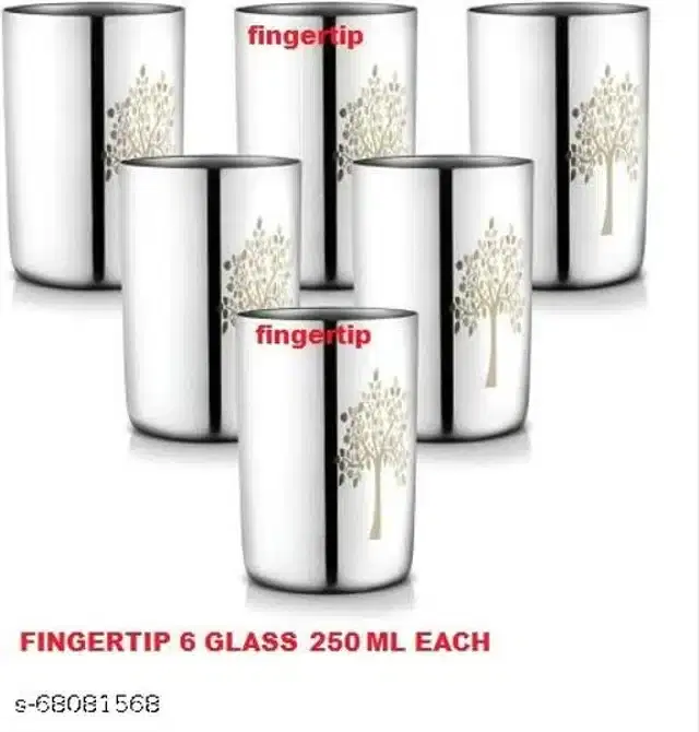 Stainless Steel Glass, Silver, 300 ml, Pack of 6