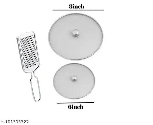 Metal Net Lids, 2 Pcs with Cheese Grater, Silver, Set of 3