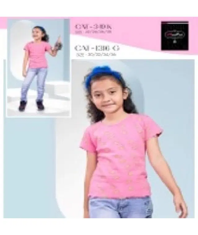 Cotton Printed Tops/Tunics for Girls, Pink (22)