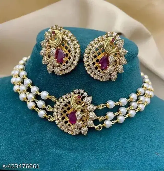 Zircon Gold-plated Alloy Jewellery Set for Women (Beige, Free Size)