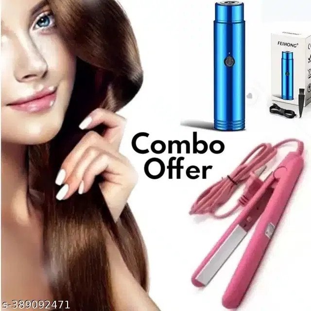Mini Hair Straightener with Portable Electric Shaver for Men & Women, Multicolor, Set of 2