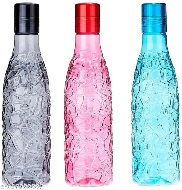 Plastic Water Bottles, Multicolor, 1000 ml, Pack of 3