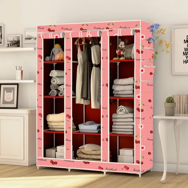 Plastic Printed Collapsible Wardrobe, Red