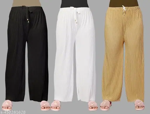 Palazzos for Women, Pack of 3 (White, S)