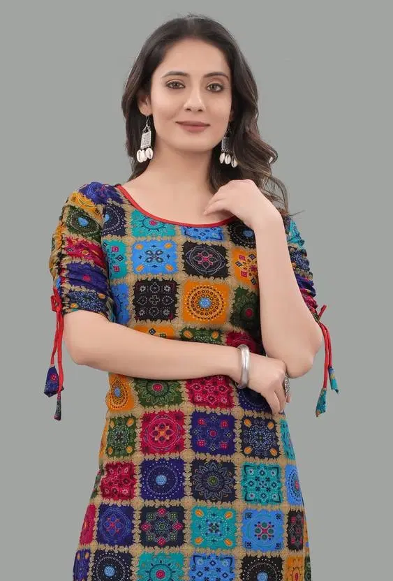 Rayon Block Print Short Kurti for Women, Multicolor (S)
