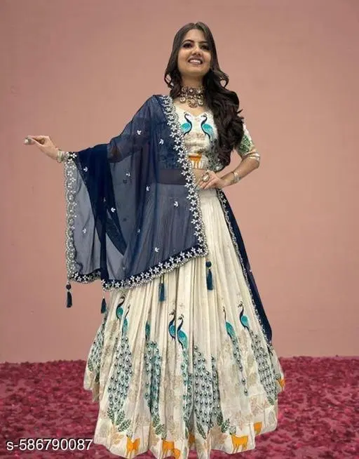Embroidered Lehenga Choli for Women (Morpich, Free Size)