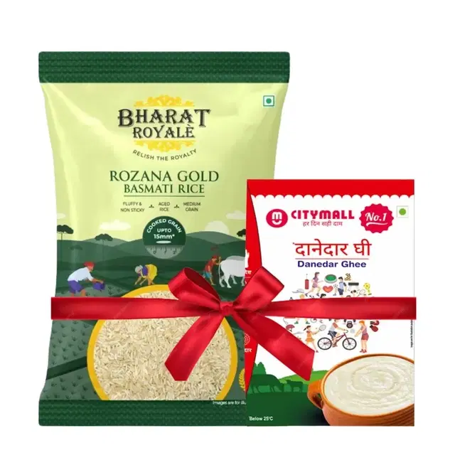 Bharat Royale Rozana Gold Basmati Rice 900 g + Citymall No.1 Danedar Ghee 500 ml