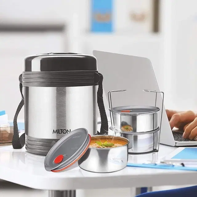Milton Thermosteel Legend 3 Container Stainless Steel Tiffin Lunch box 3 Containers Stainless Steel Office Lunch Box (600 ml)