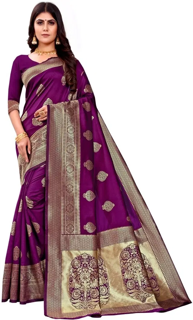 Silk Woven Design Saree for Women, Purple (6.3 m)