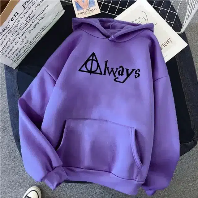 Fleece Self-Design Hoodies for Women (Lavender, M)