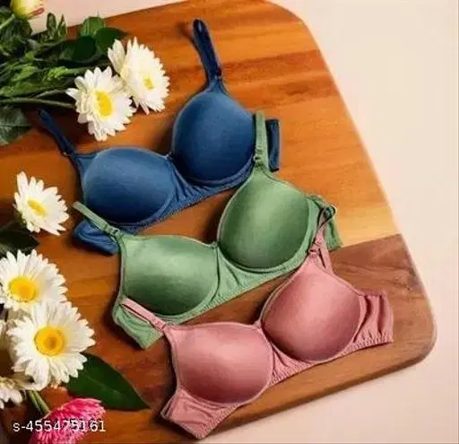 Cotton Solid Bra for Women & Girls, Multicolour, Pack of 3 (32A)