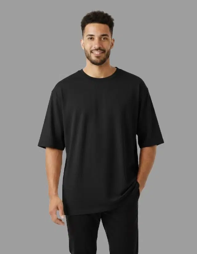 Cotton Blend Round Neck T-shirt for Men, Black (M)