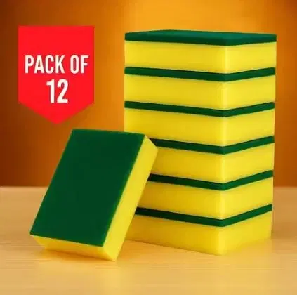 sponge Scrub Pad, Yellow, Pack of 12 (3x4)