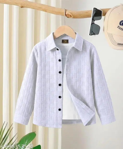 Self Design Cotton Blend Shirt for Boys (White, 6-7 Years)
