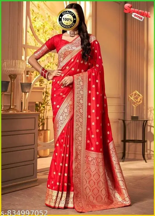 Zari Woven Kanjeevaram Saree for Women (Red, Free Size)