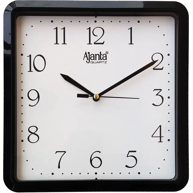 Plastic Ajanta Wall Clock, Black, 22 cm