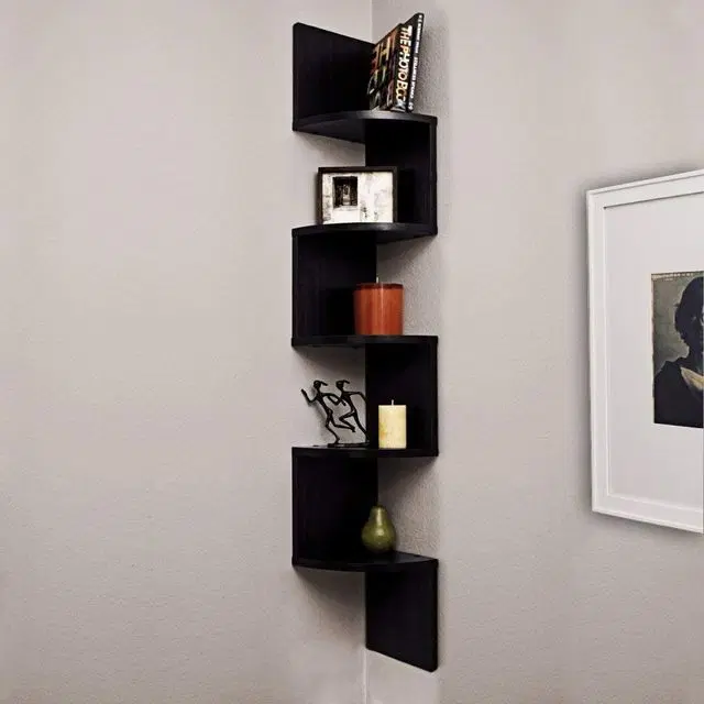 Wooden Wall Corner Shelf, Standard, Black