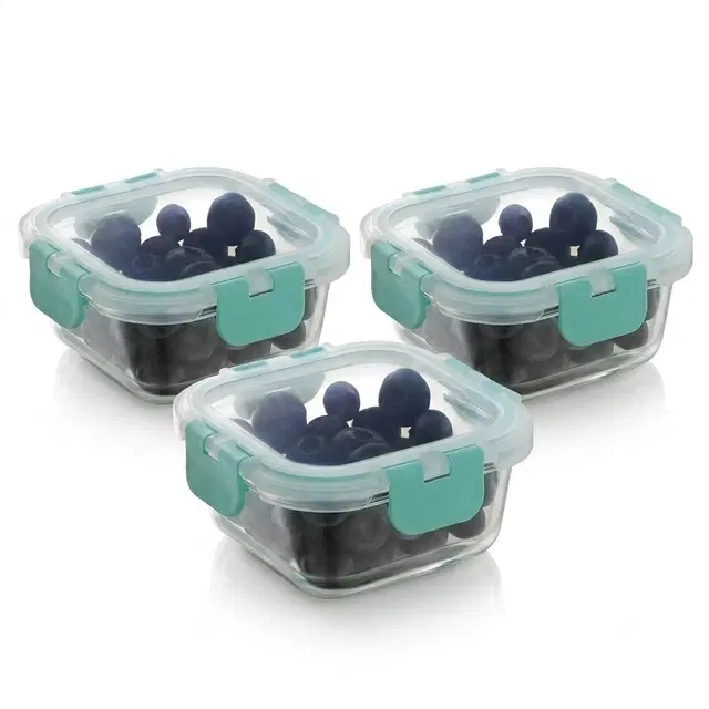 Magnus Glass Food Square Container 320ML | Pack of 3