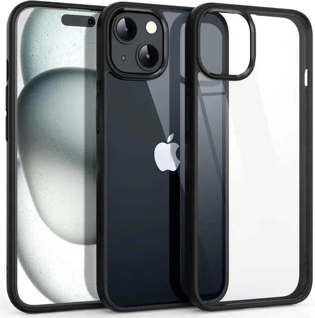 Polycarbonate Transparent Hybrid Hard Bumper Mobile Back Cover for Apple iPhone 14, Black