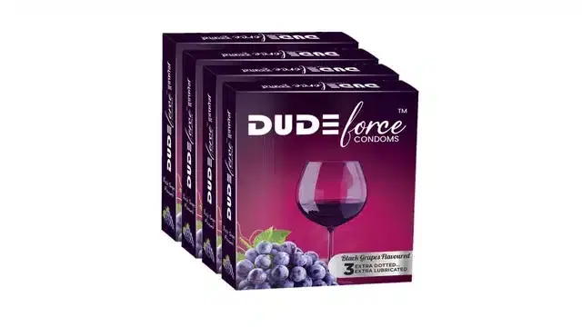 Dude Force 3 Pcs Black Grapes Flavoured Condoms for Men, Set of 4
