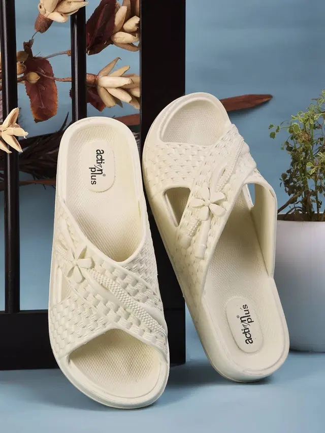 action Casual Slippers for Women (Beige, 7)