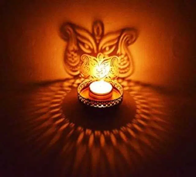 Divine Shadow Metal Durga Tealight Holder, Golden, 4.5 X 3 X 4.5Inches, Du-004