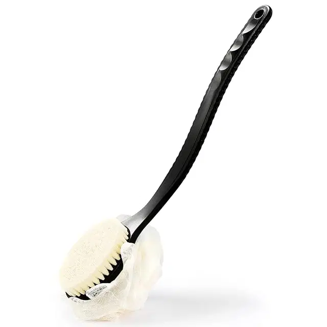 2-in-1 Loofah with Handle Body Back Scrubber cum Bath Brush, Assorted