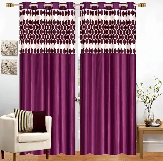 Polyester Patch Worked Window & Door Curtains, Pack of 2, Wine, 5 feet