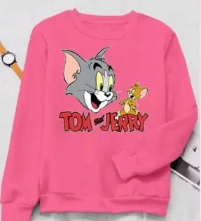 Round Neck Printed Sweatshirt for Women (Pink, S)