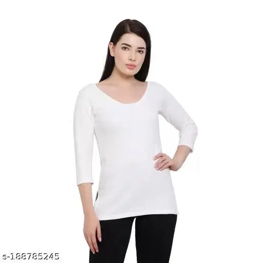 Woolen Thermal Top for Women (White, S)