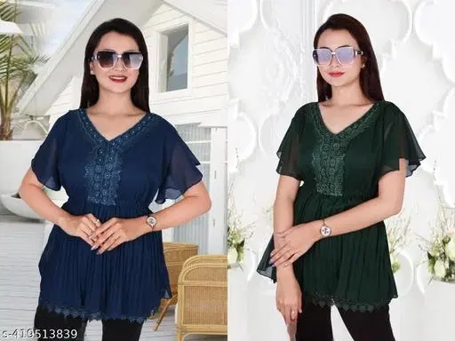 Casual Tops for Women, Pack of 2 (Green, L)