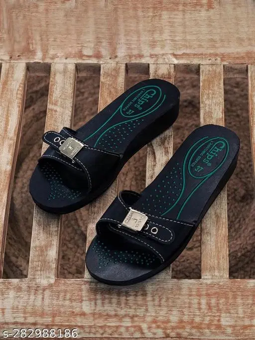 Chips Slippers for Women (Black, 4)
