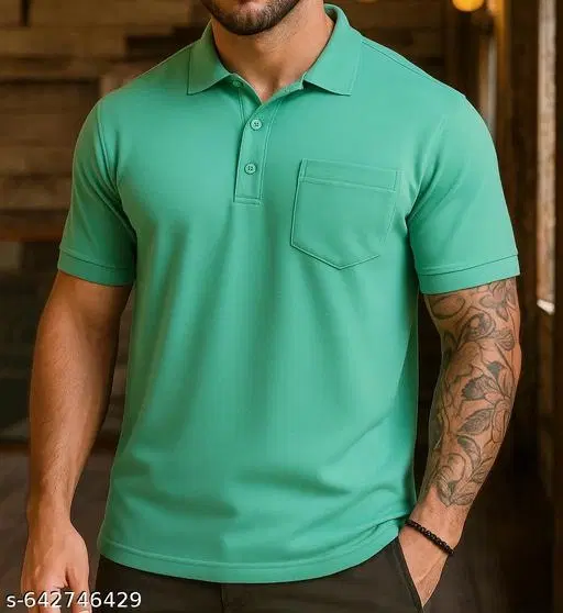 Cotton Blend Solid T-shirt for men, Green (M)