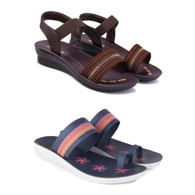 Combo of Flats & Sandals for Women, Set of 2 (Multicolor, 8)