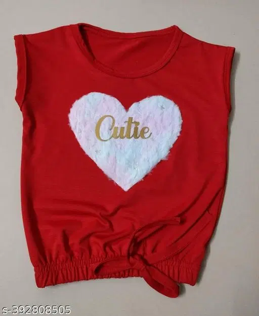 Cotton Blend Sleeveless Top for Girls (Red, 7-8 Years)