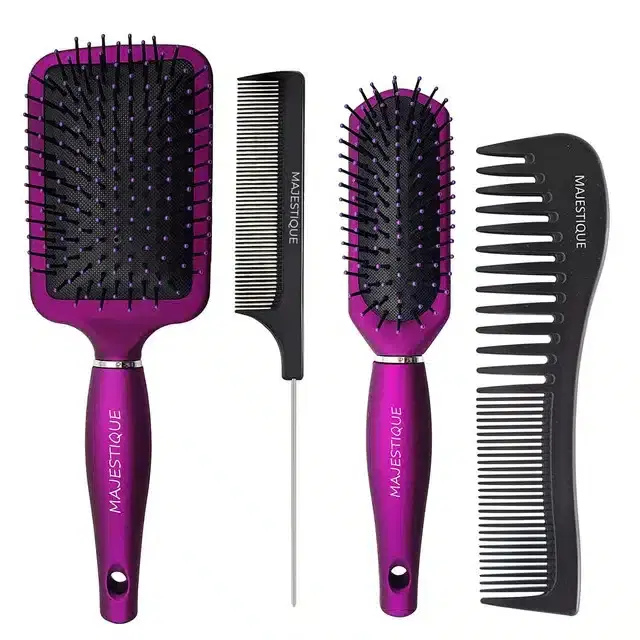 Majestique Hair Brush Set-Paddle Brush Detangler, Styling Brush, Tail Comb Women & Men, Combo of 4, B-47