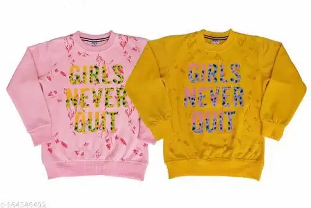 Fleece Printed Full Sleeves Round Neck Sweatshirts for Girls, Pack of 2 (Pink & Mustard, 3-4 Years)