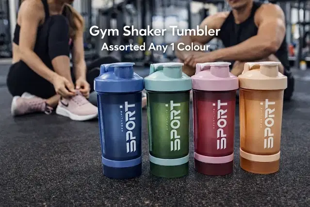 Protein Shaker Bottle for Protein Mixes Leak-proof BPA Free 3-Layer Protein Shaker with Supplement Pill Storage Container 800 ML (Assorted Any 1 Colour)