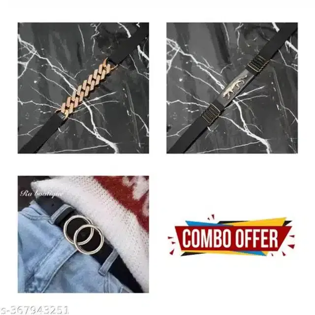 Fancy Belts for Women, Pack of 3 (Black)