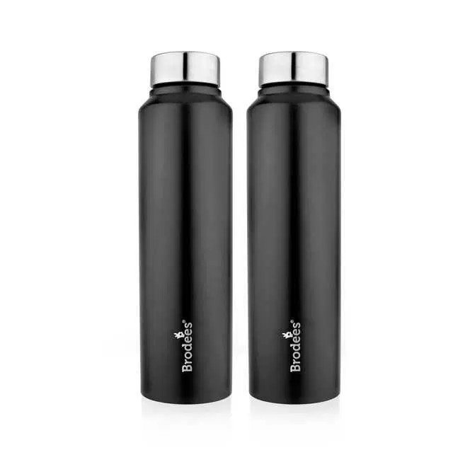 Brodees Neer Stainless Steel Water Bottle, Set Of 2 Pcs, 1000 ml Of Each, Black, A-27
