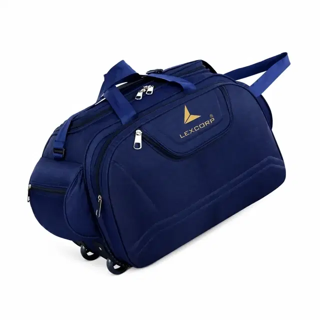 Polyester Solid Color Trolley Duffel Bag with Wheels, Plain Design, Black [60 L]